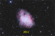 M1 Crab Nebula in 2011 vs 2025